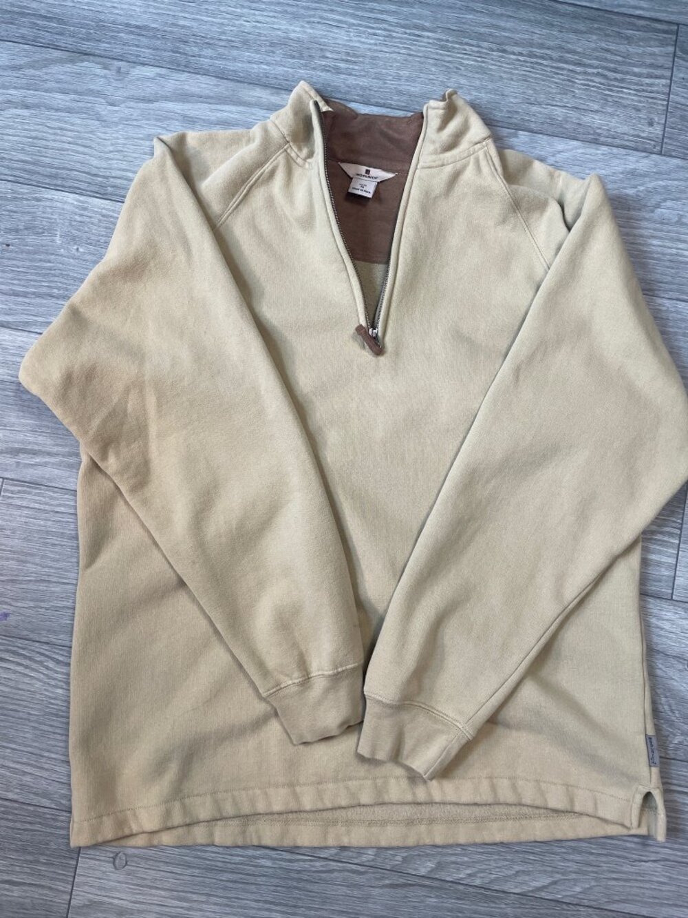 Woolrich Men's Quarter Zip Pullover Sweatshirt Medium Tan Fleece Lined granola - Picture 5 of 5